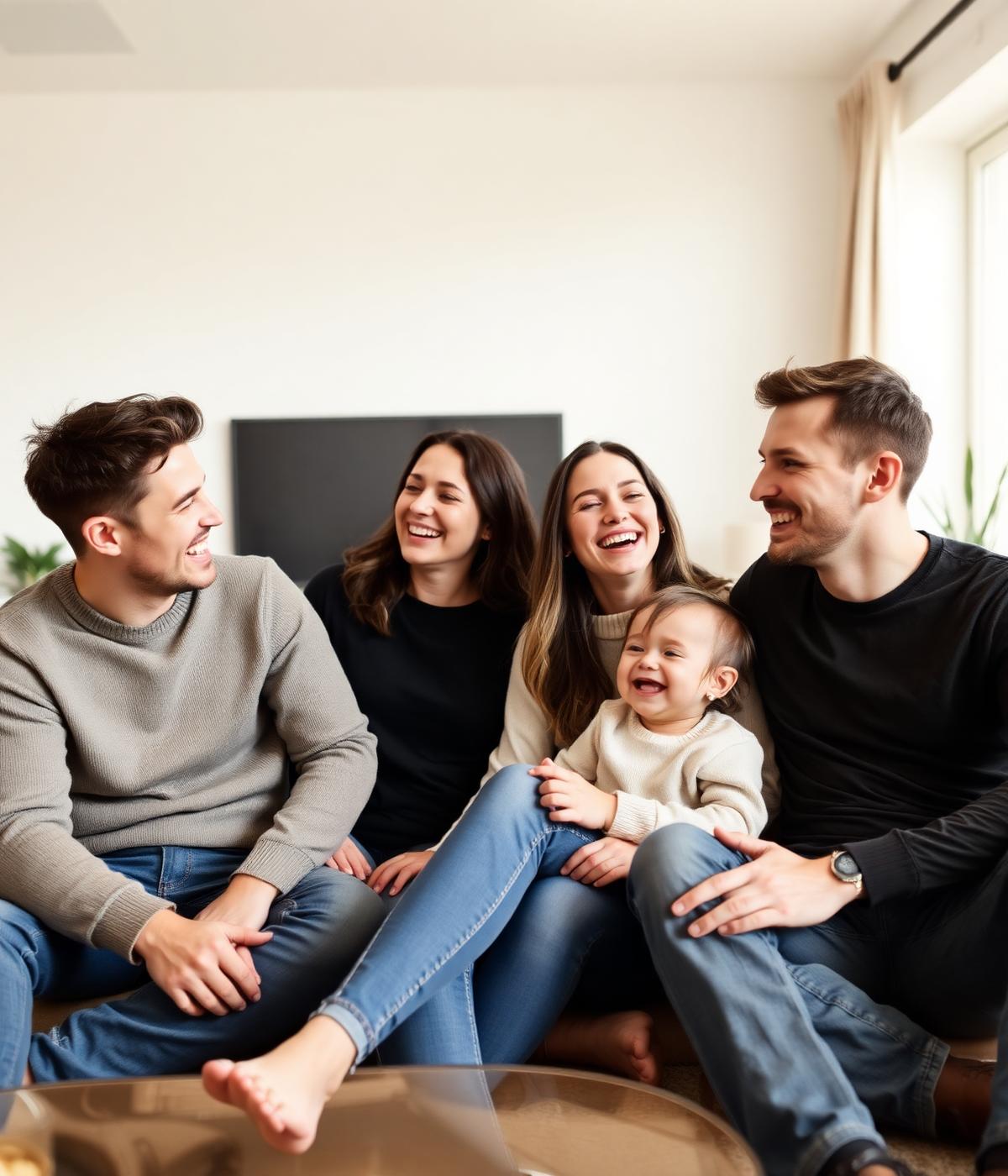 A happy family relaxing together at home